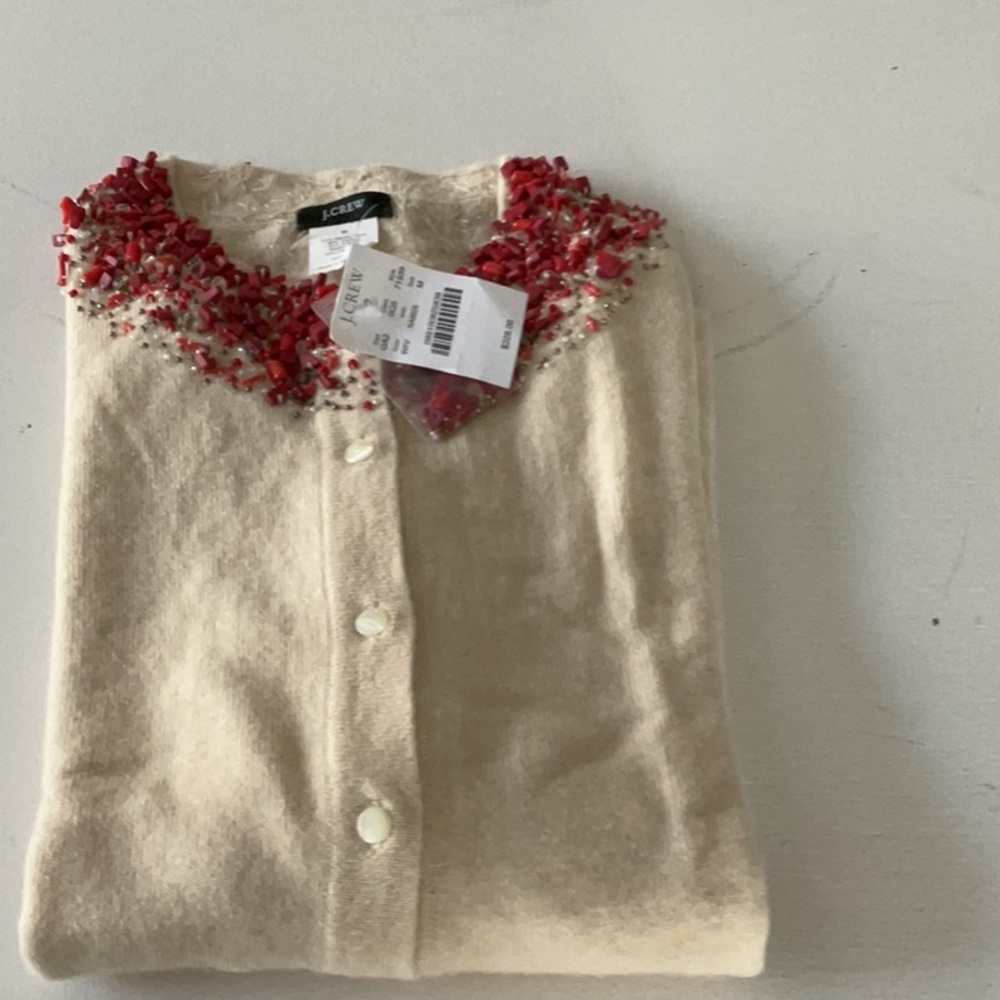 NWT Cream Sweater with Red beaded Accents medium